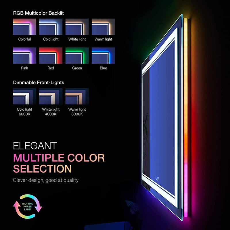 Frameless LED Bathroom Mirror,Smart Mirror,RGB Backlight, 35.93" x 54.93"
