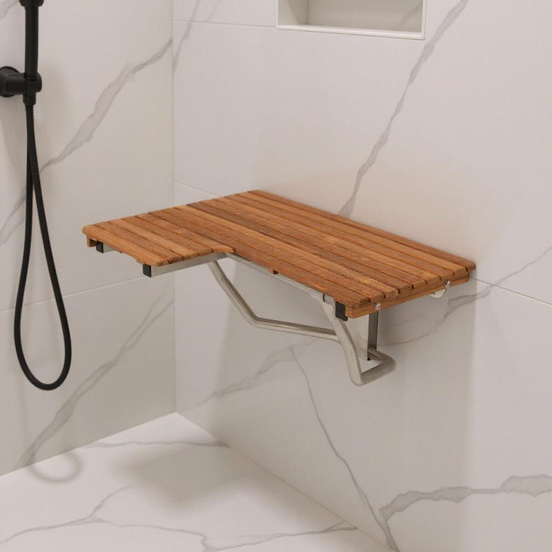 Banc de douche mural 14 po x 34 po en teck brun