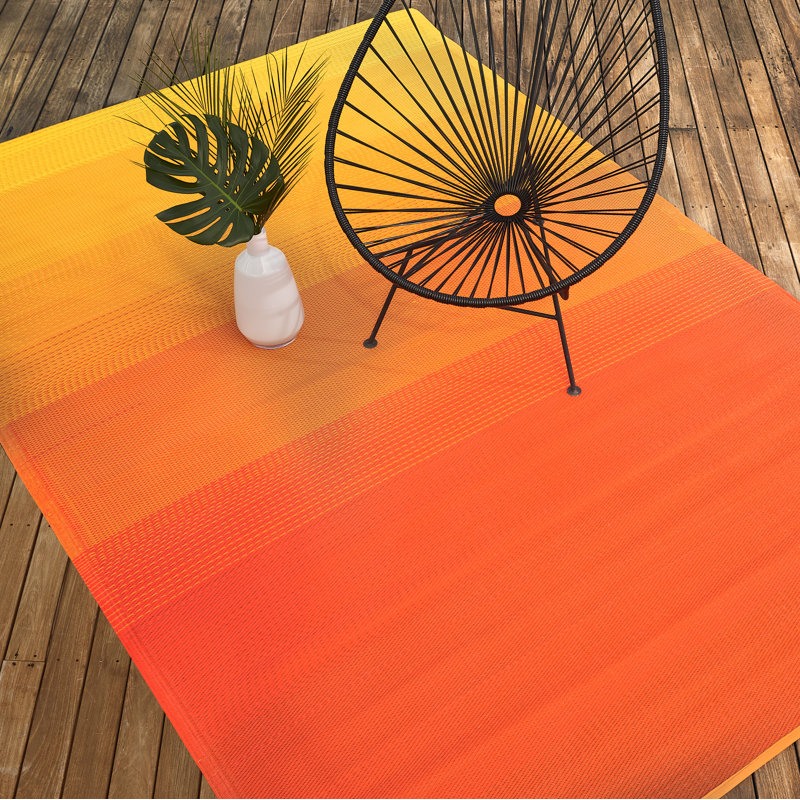 Outdoor Rug Plastic Straw Rug Waterproof Patio Joena, Rectangle 3' x 5', Big Sur - Sunset