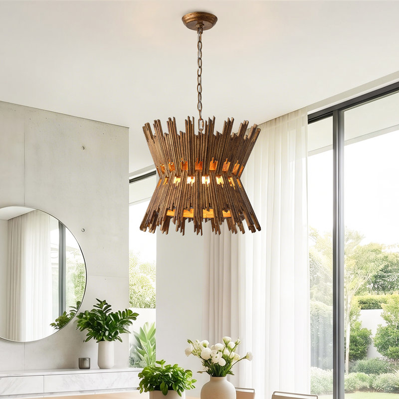Lustre spectaculaire en bois à 4 lumières à intensité variable