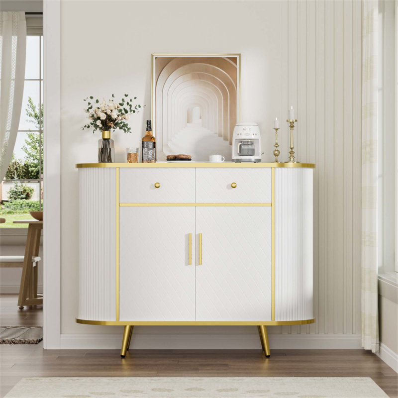 Buffet de luxe à buffet incurvé avec 2 tiroirs et portes pour le salon, le vestibule, le couloir et plus