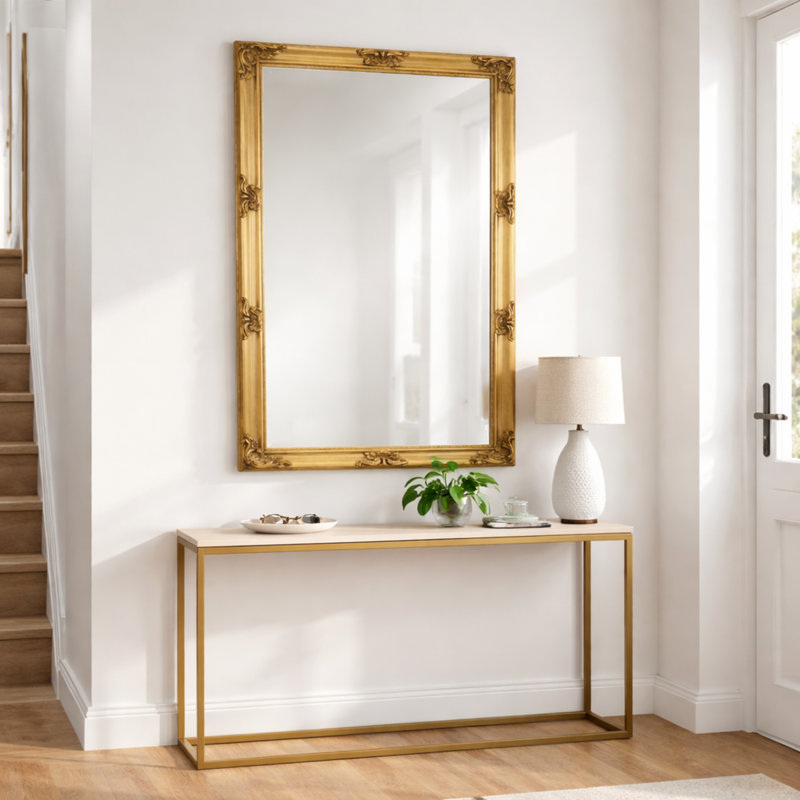 Solid Wood Rectangle Wall Mirror, Gold