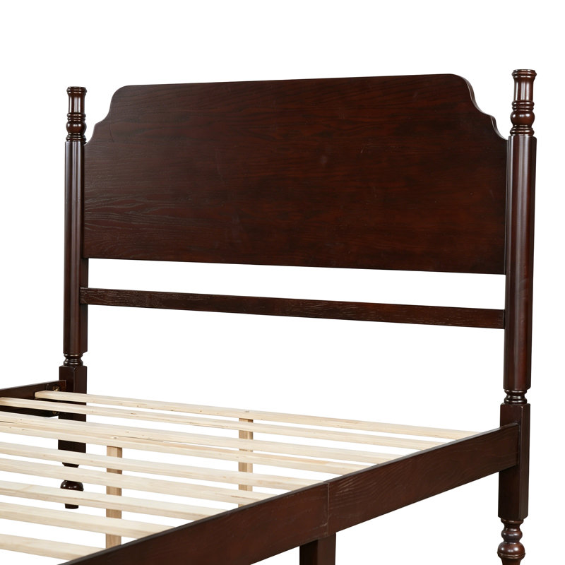 Lit traditionnel avec tête de lit et cadre en bois Preston, Lit double, Dark Walnut