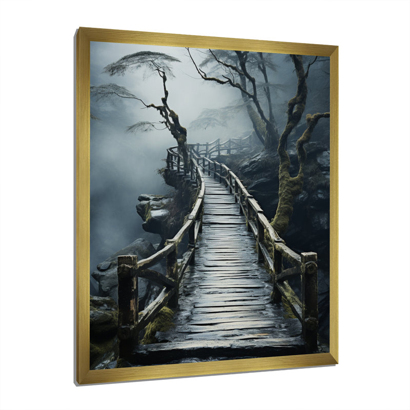 «Belony Grey Bridge Tranquil Passage Slate», reproduction sur toile, H 32 po x l 16 po x P 1 po, Encadrement doré