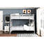 Lit superposé simple au-dessus d'un lit double classique en bois blanc, garde-corps et, idéal pour une chambre de jeunes-112294566
