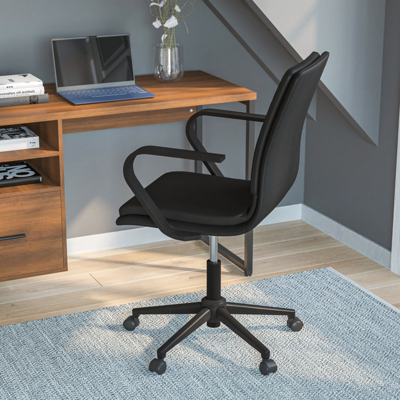 Mid-Back Designer Upholstered Swivel Executive Office Chair with Armrests, Black, Black