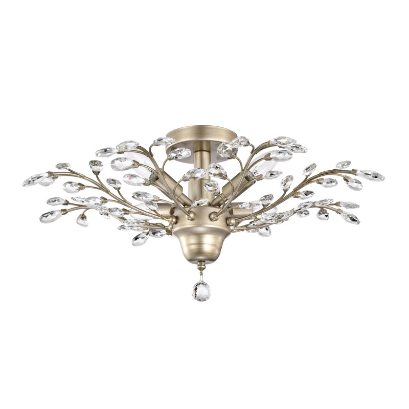 Aamnah 4-light 23.6" Crystal Leaves Flush Mount, Brushed Champagne Silver