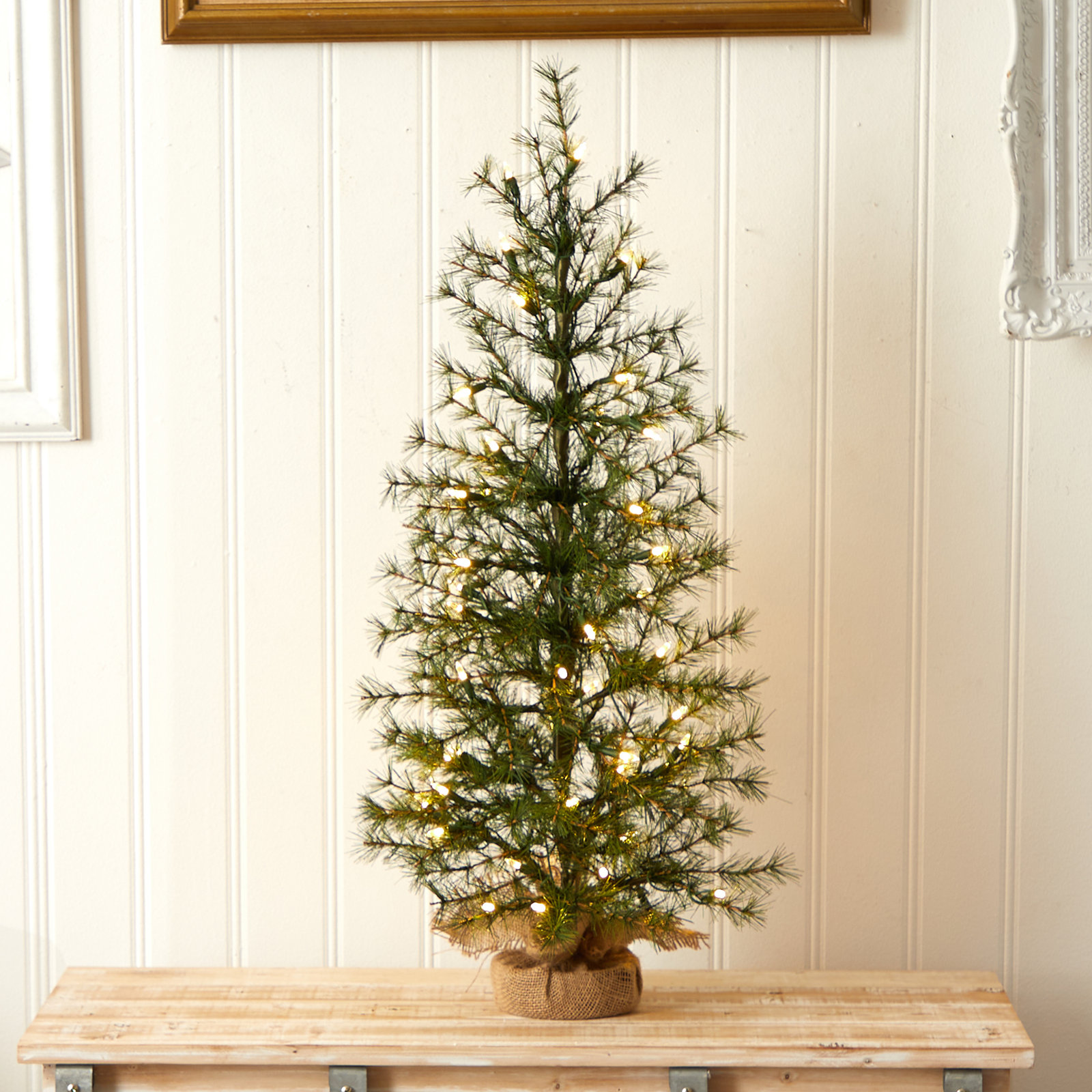 Pre-Lit Burlap Base Tabletop Christmas Tree