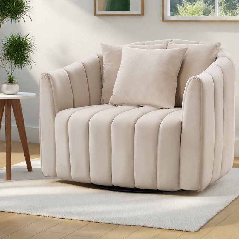 Fauteuil demi-tonneau pivotant moderne en velours de 39 po pour la maison