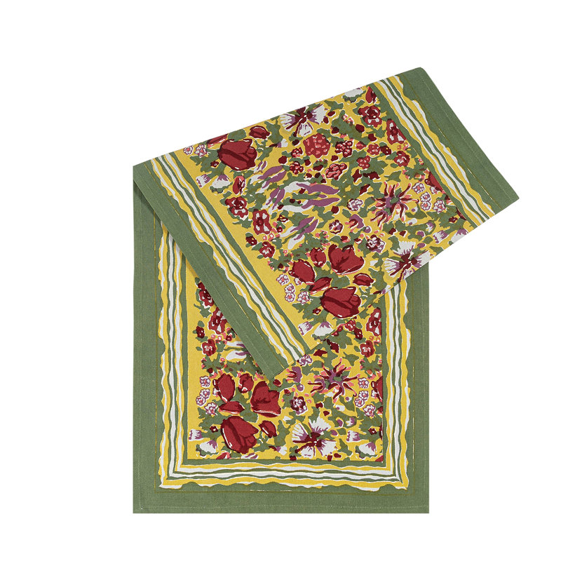 Jardine Table Runner in Red, 90" L x 16" W, Red/Green