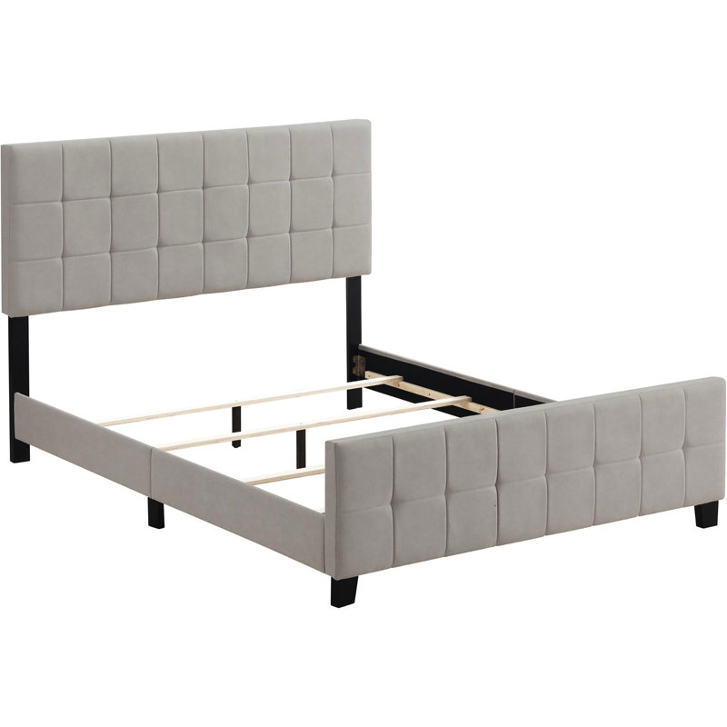 Grand lit à panneau beige moderne, 100% rembourré pour une durabilité de style tapissier avec capitonnage contemporain