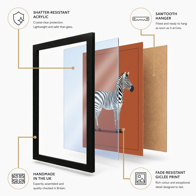 Zebra in Profile Modern - Framed Print, A3 - 42.0 x 29.7 cm, White