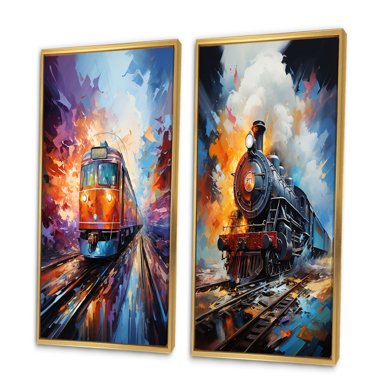 «Abstract Train Whirlwind», 2 pièces sur toile, Encadrement doré, H 24 po x l 20 po