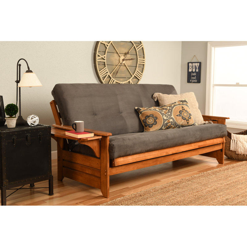 Johnte 82'' Wide Full Futon And Mattress, Barbados, Suede Gray Microsuede, Premium Pocket Coil