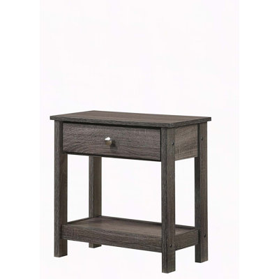 1pc Rustic Grey Nightstand Single Drawer Bottom Shelf Bedside Table Bedroom Wooden Furniture