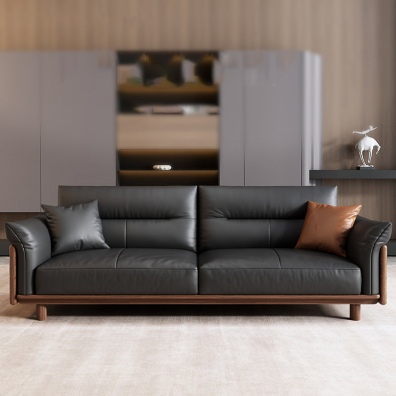 Canapé modulaire noir en cuir véritable