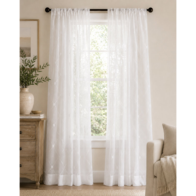 Renna Sheer Curtain Single Panel, 54" W x 108" L, White