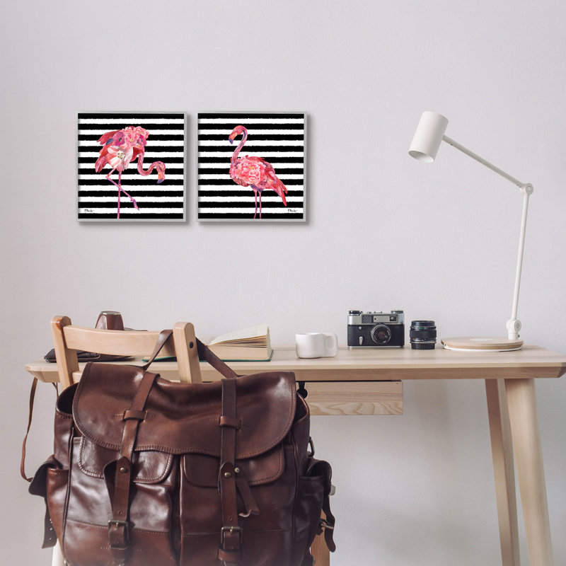 «Bold Striped Flamingo Blossoms», ensemble de 2 impressions sur toile encadrées par Paul Brent, H 12 po x l 12 po x P 1,5 po