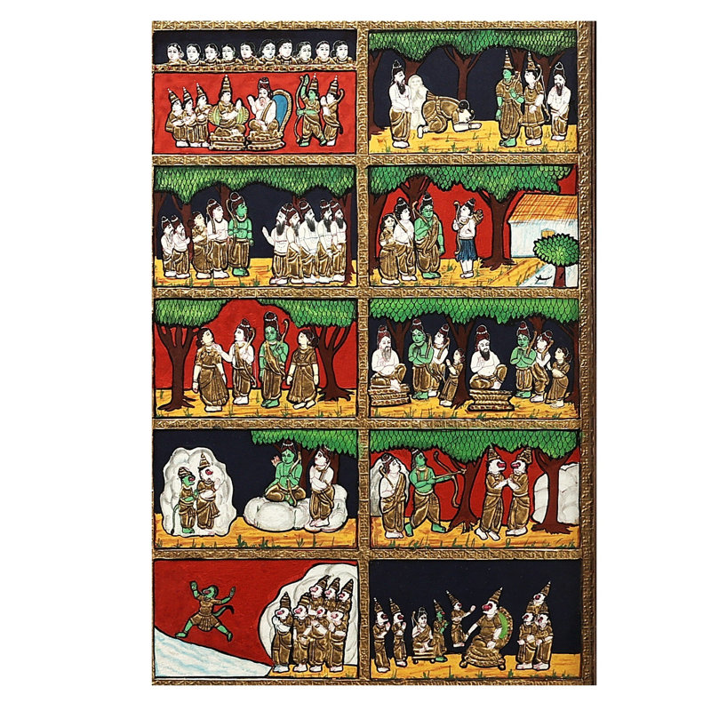 Rama Darbar Tanjore, peinture | Couleurs traditionnelles avec or 24 carats | Structure en bois de teck