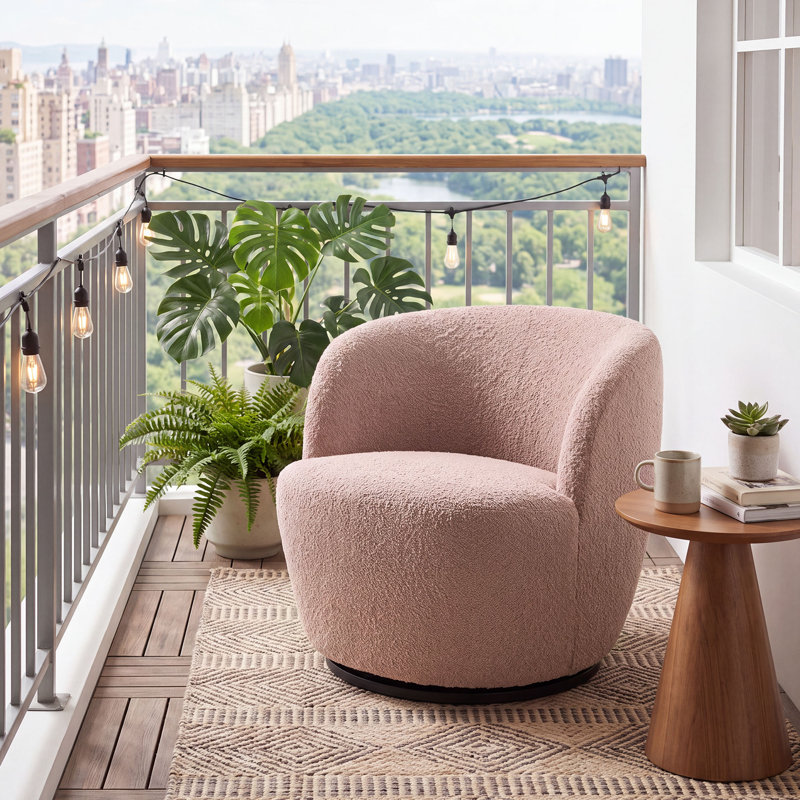 Fauteuil demi-tonneau Hadriel, Rose rosé Boucle