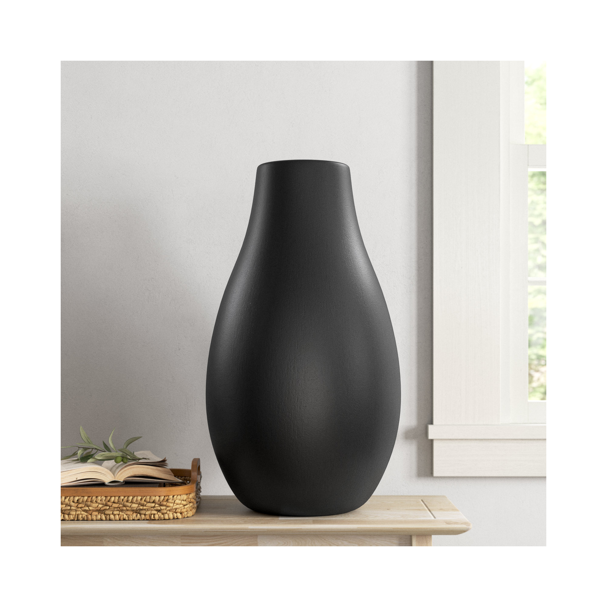 Mable Ceramic Table Vase, 27.5" H x 15.5" L x 15.5"W , Black