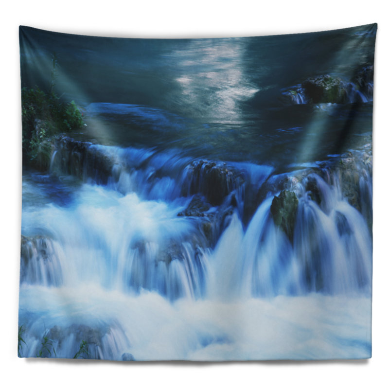 Paysage avec de magnifiques petites cascades bleues, H 32 po x l 39 po