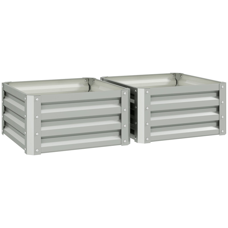 Set of Two Steel Planter Boxes, 30.5cm H x 60cm W x 60cm D, Light Grey, Set of 2