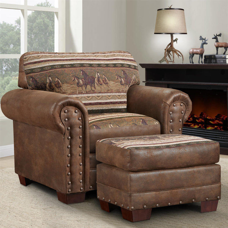 Jailiyah Upholstered Accent Chair with Ottoman,  Wild Horses Microfiber / Microsuede