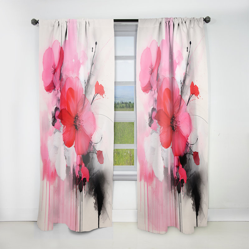Gold And Purple Abstract Fusion I - Fuchsia Curtain - Room Darkening Floral Curtain - 1 Panels, 52" W x 120" L