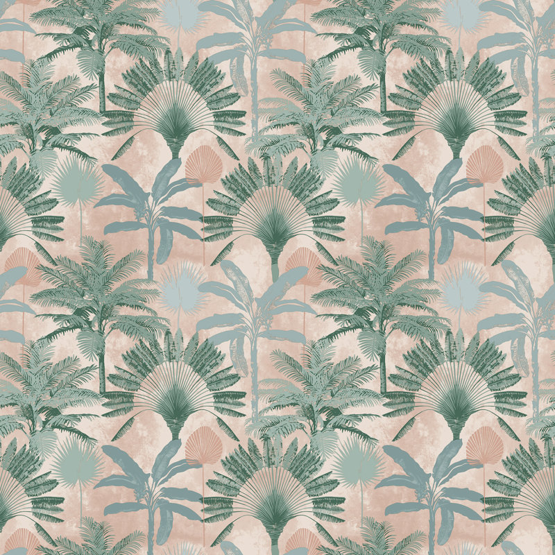 10m L x 52cm W Matte Wallpaper Roll, Blush/Green