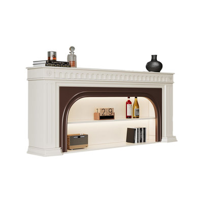 White Solid + Manufactured Wood Freestanding TV Cabinet Fireplace