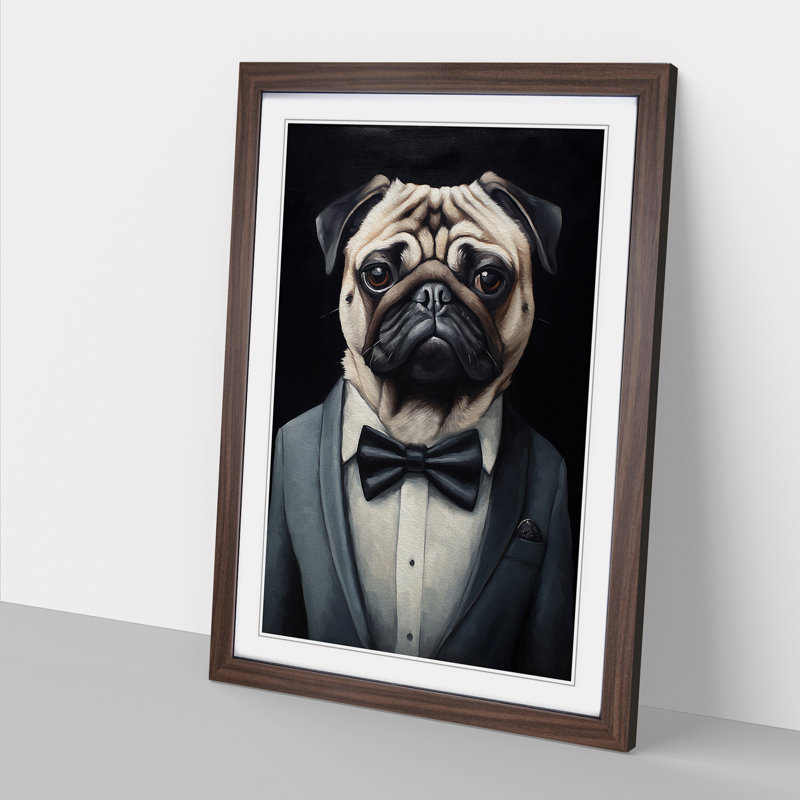 Pug Contemporary - Single Picture Frame Print on Wood, 34cm H x 25cm W x 2cm D, Walnut 