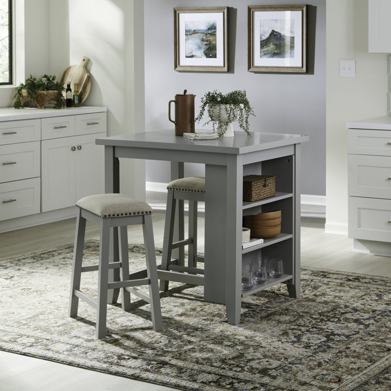 Tenny Counter Height Dining Set with Storage, Gray, 3 Piece