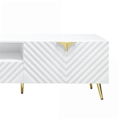 TV Furniture: Modern White High Gloss TV Stand – Fits 80" TVs, Storage &amp; Cord Management | White | Metal,Synthetic Wood