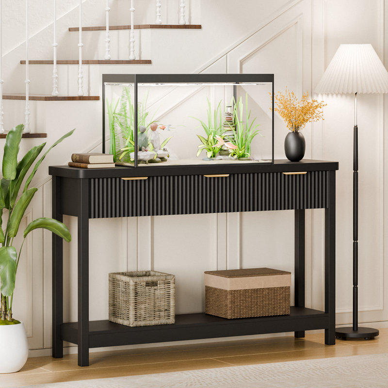 51-Inch Modern Water Ripple Console Table With 3 Wooden Drawers, Slim Entryway & Behind Sofa Table For Living Room, Hallway & Foyer, Farmhouse Accent