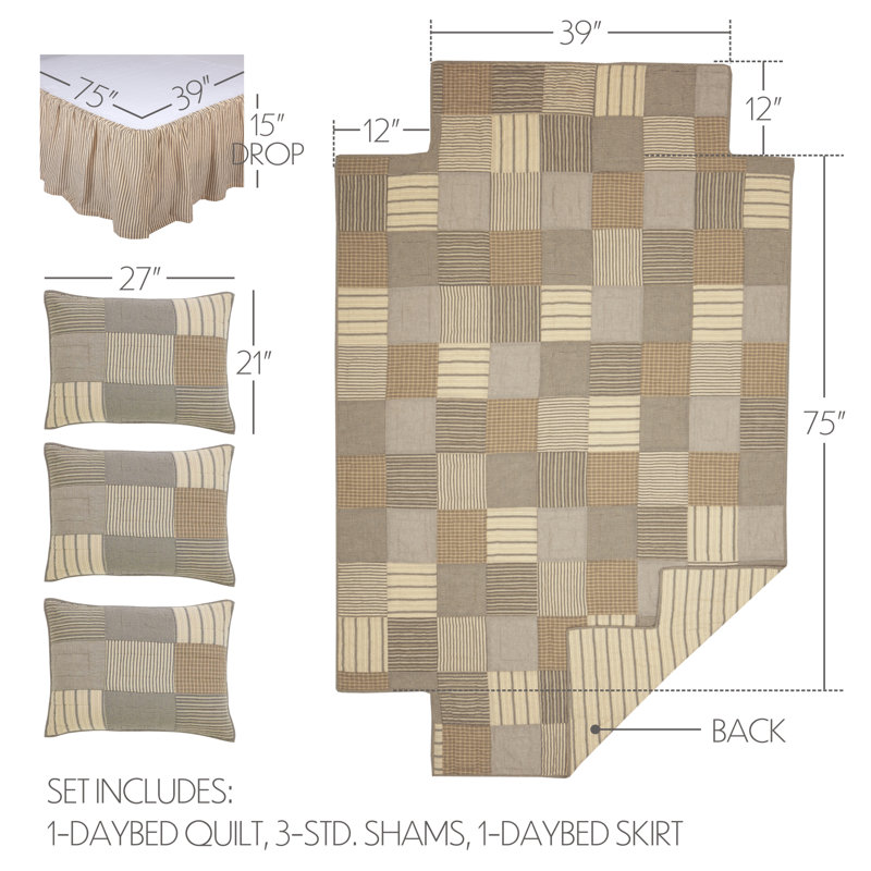 Sawyer Mill Farmhouse / Country Cotton Patchwork Quilt, Charcoal Gray/Khaki/Dark Crème