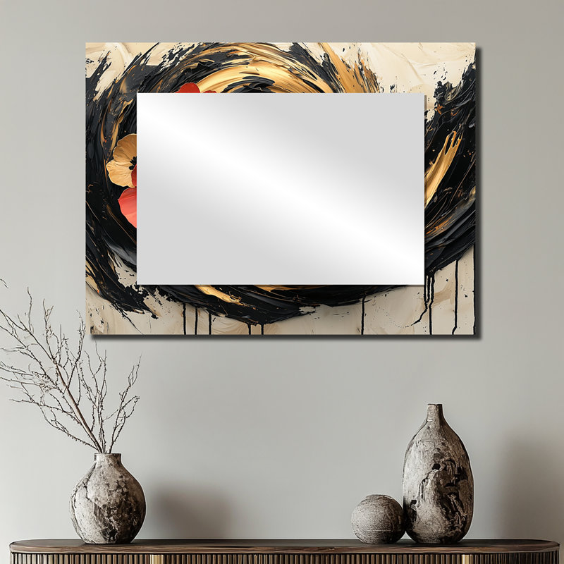 Sunset Hues Of Abstract Wreath Of Flowers I - Floral Mirror Wall Decor - Printed On Metal, 24" x 32"