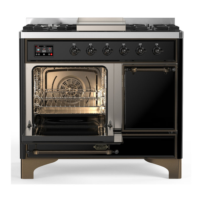 Majestic III Series 40 Inch Dual Fuel Range with 6 Sealed Burners, Griddle, in White (Natural Gas, Copper Trim), Glossy Black