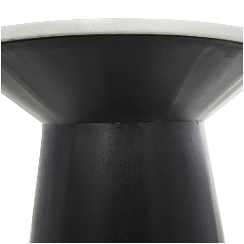 Table d'appoint d'appoint géométrique en marbre blanc avec base en bois noir