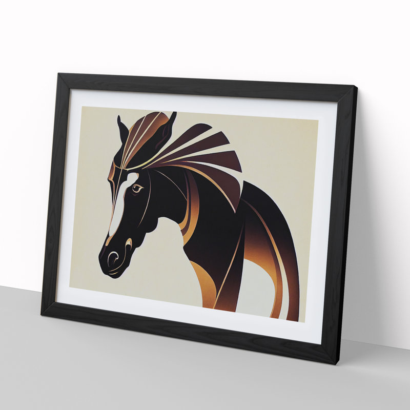 Horse Deco Style Abstract - Single Picture Frame Print, 46cm H x 64cm W x 2cm D, Black