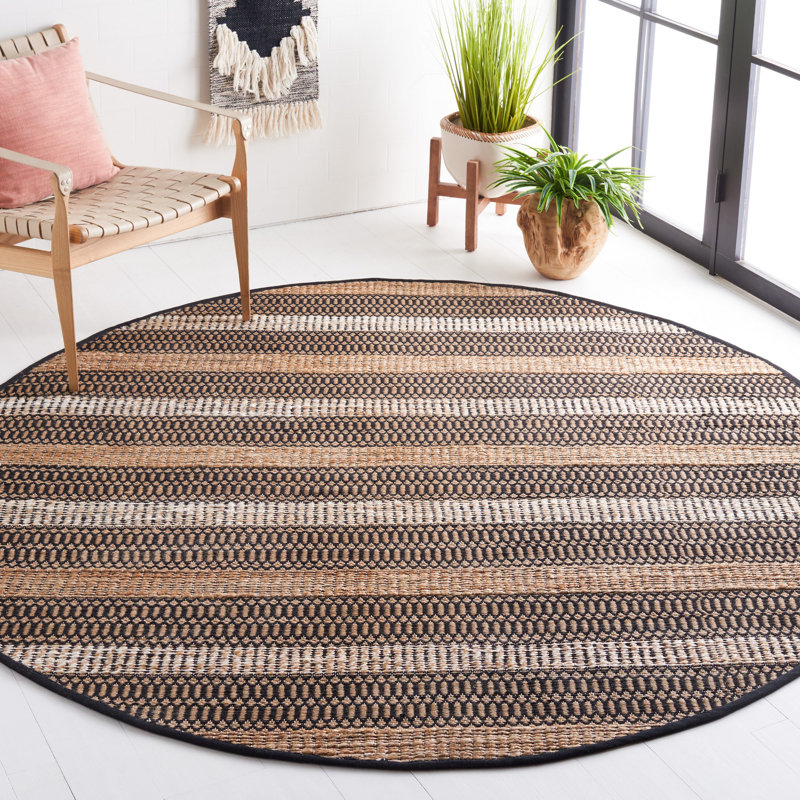 Friedland Geometric Flatweave Black/Natural Area Rug, Round 7'
