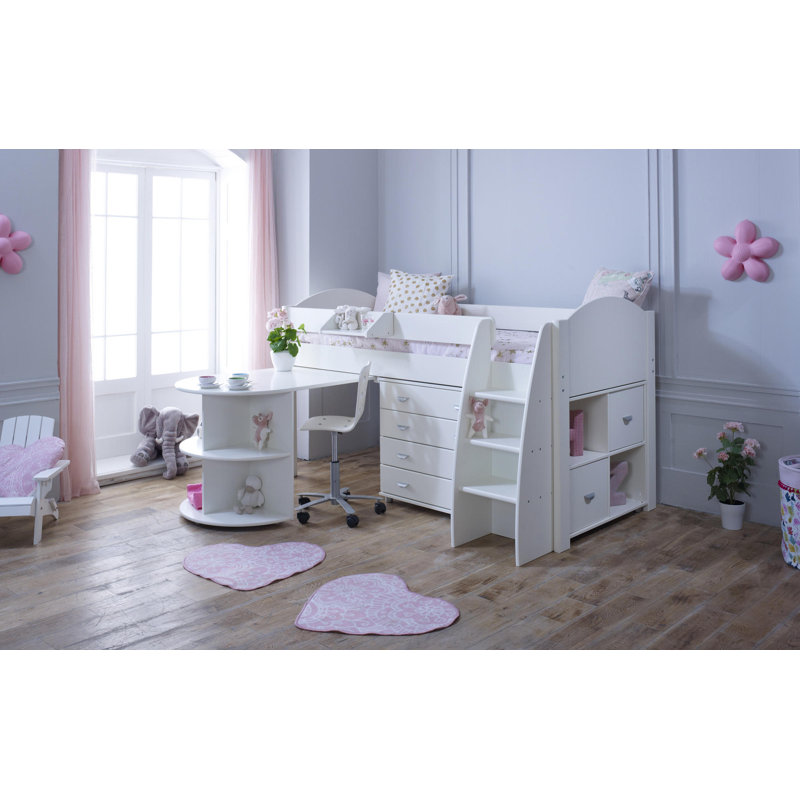 Juliana European Single (90 x 200cm) Mid Sleeper Loft Bed Bed with Built-in-Desk, White