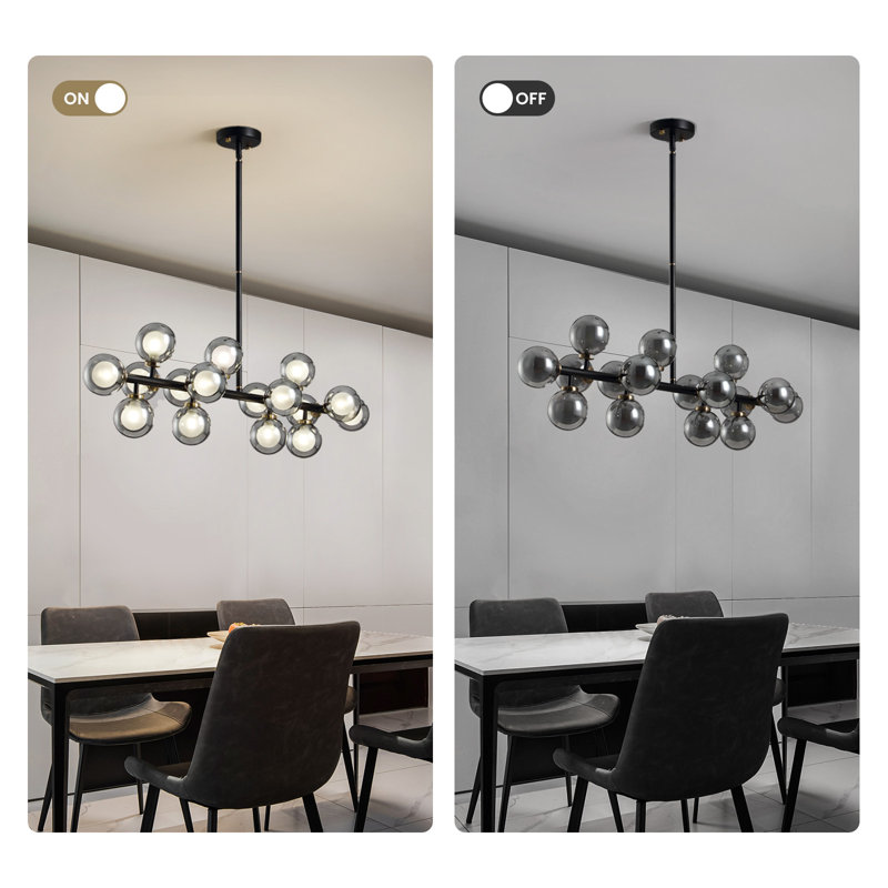 Holmesfield 16 - Light Dimmable Bubble Glass Sputnik Modern Linear Chandelier, Smoke/White