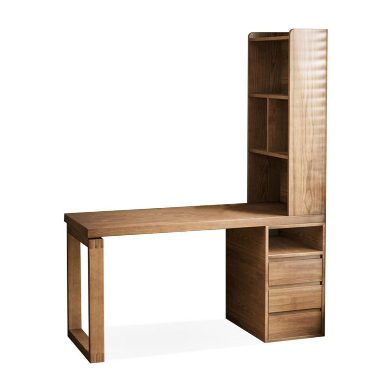 Bureau en bois massif avec bibliothèque et bureau, Retour à droite, H 72,83 po x l 62,99 po x P 23,62 po