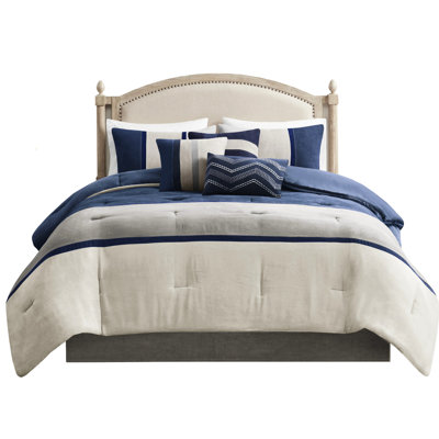 7 Piece Comforter King Blue - Faux Suede, Cozy Sleeping Experience Suede , Soft Touch