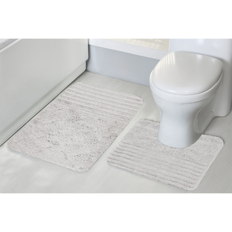 Chenille Soft High Density Anti Slip Linear Bath Mat Set, White