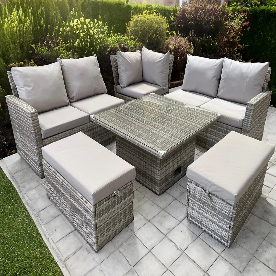 9 - Person Wicker Patio Dining Set with Square Table