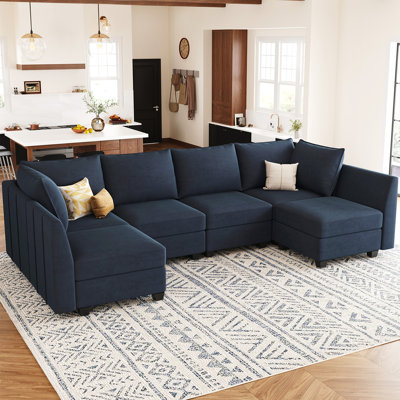 Allinson 7-Piece 112.6'' Wide Velvet Solid Wood Sectional Storage Sofa U Shaped Freely Combined Modular Sofa Living room Couch