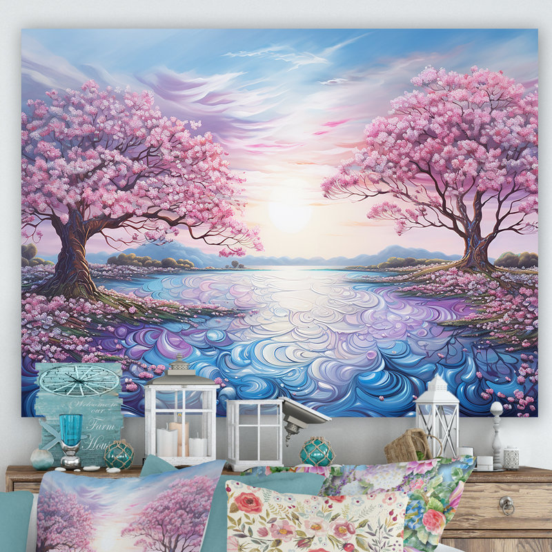 Magnifique paysage de rhododendron rose sur toile, Toile tendue, H 12 po x l 20 po x P 1 po