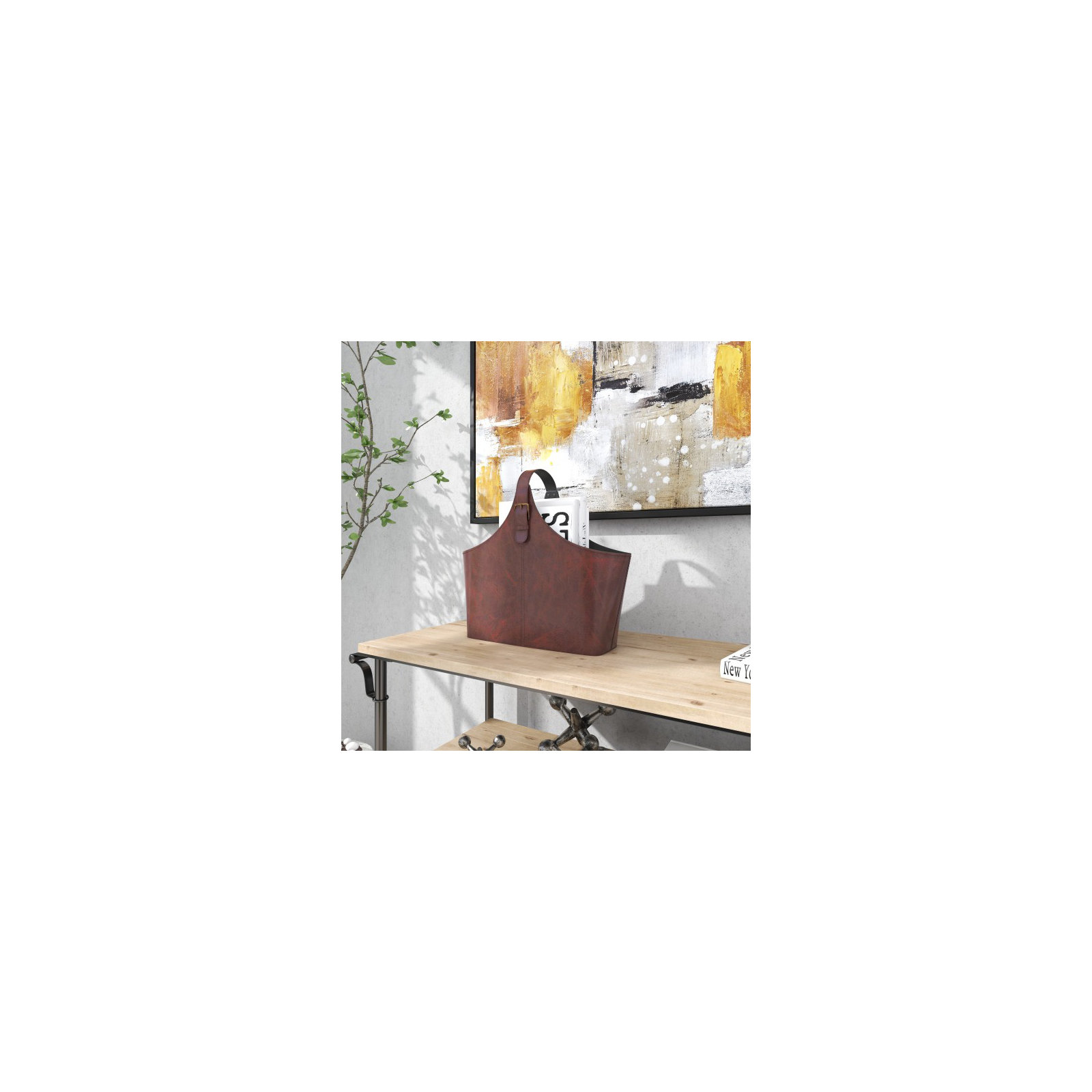 Alline Leather Magazine Rack, Brown